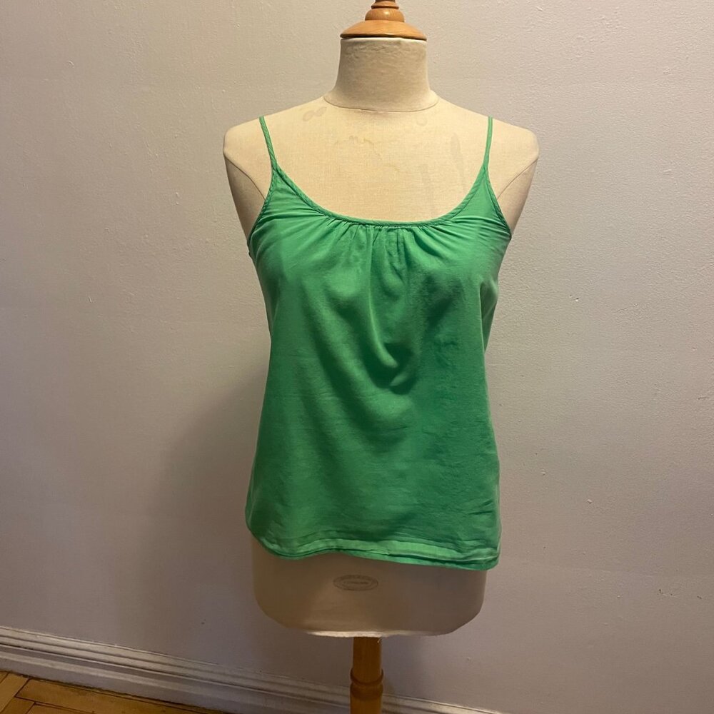 Layla spaghetti strap camisole in green organic cotton lawn